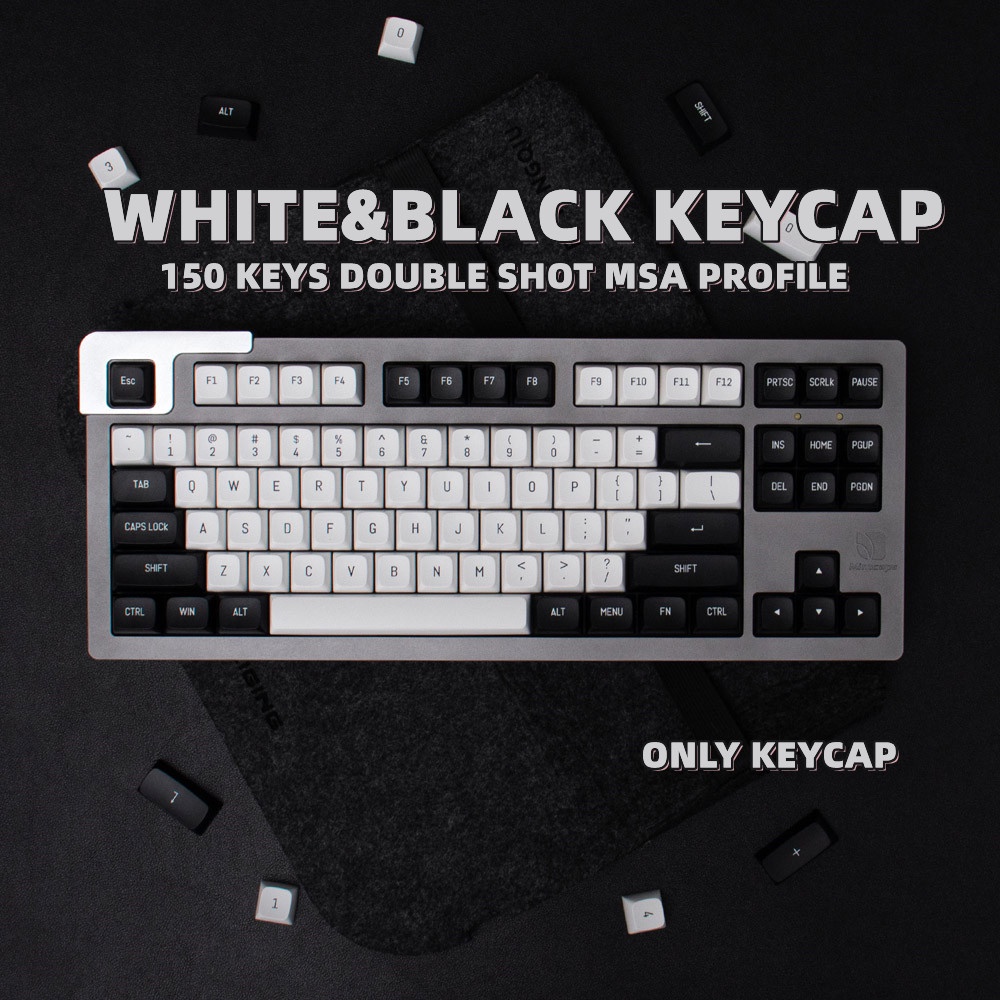 150 Keys White&Black MSA Profile Double Shot Keycaps For MX Switch With