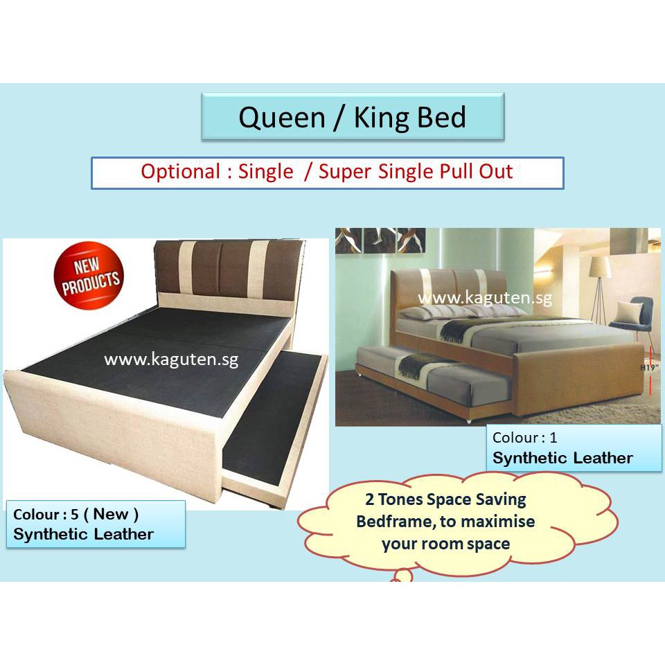 Queen King Bed With Pull Out Double, Double Bed Frame With Pull Out Bed