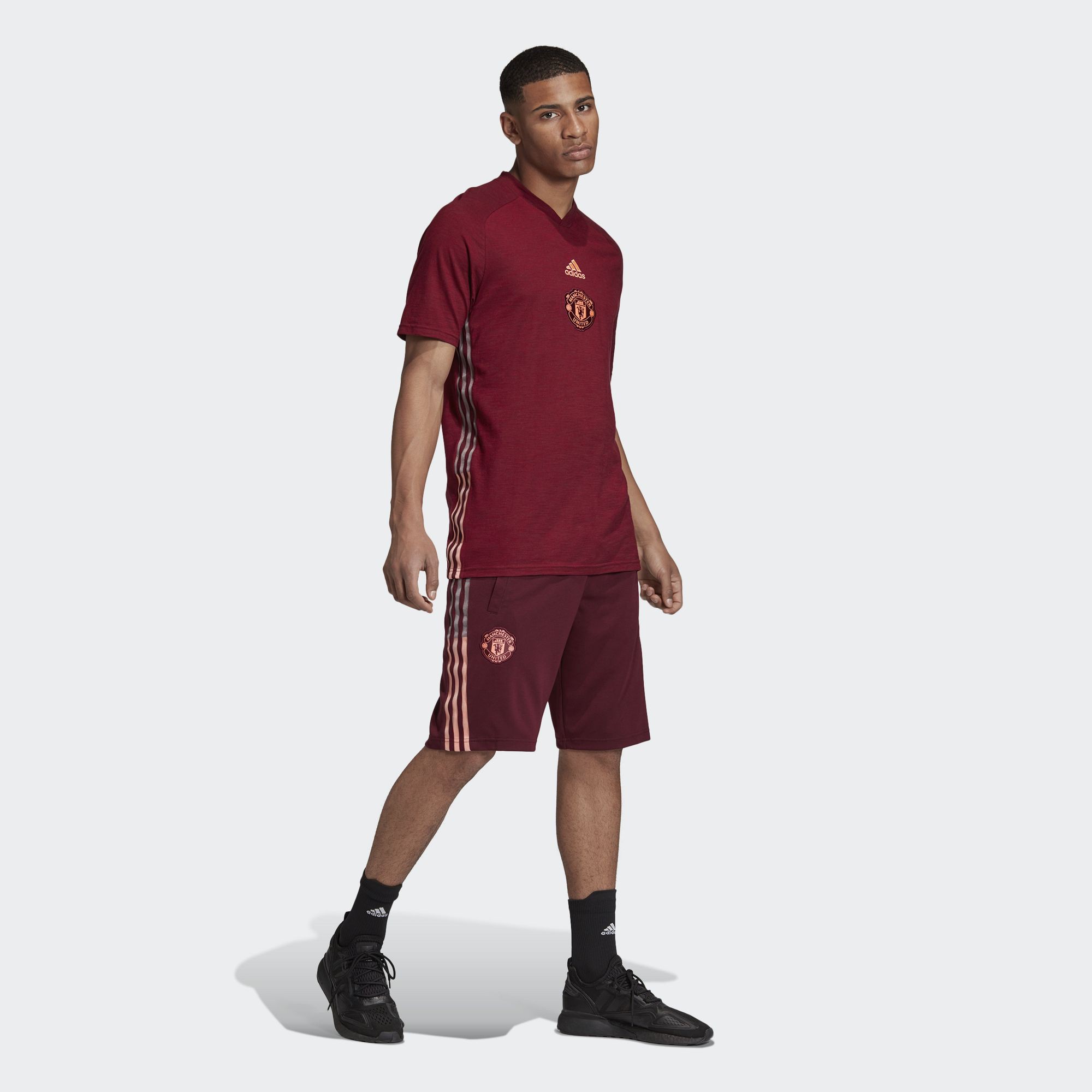 red adidas football shorts