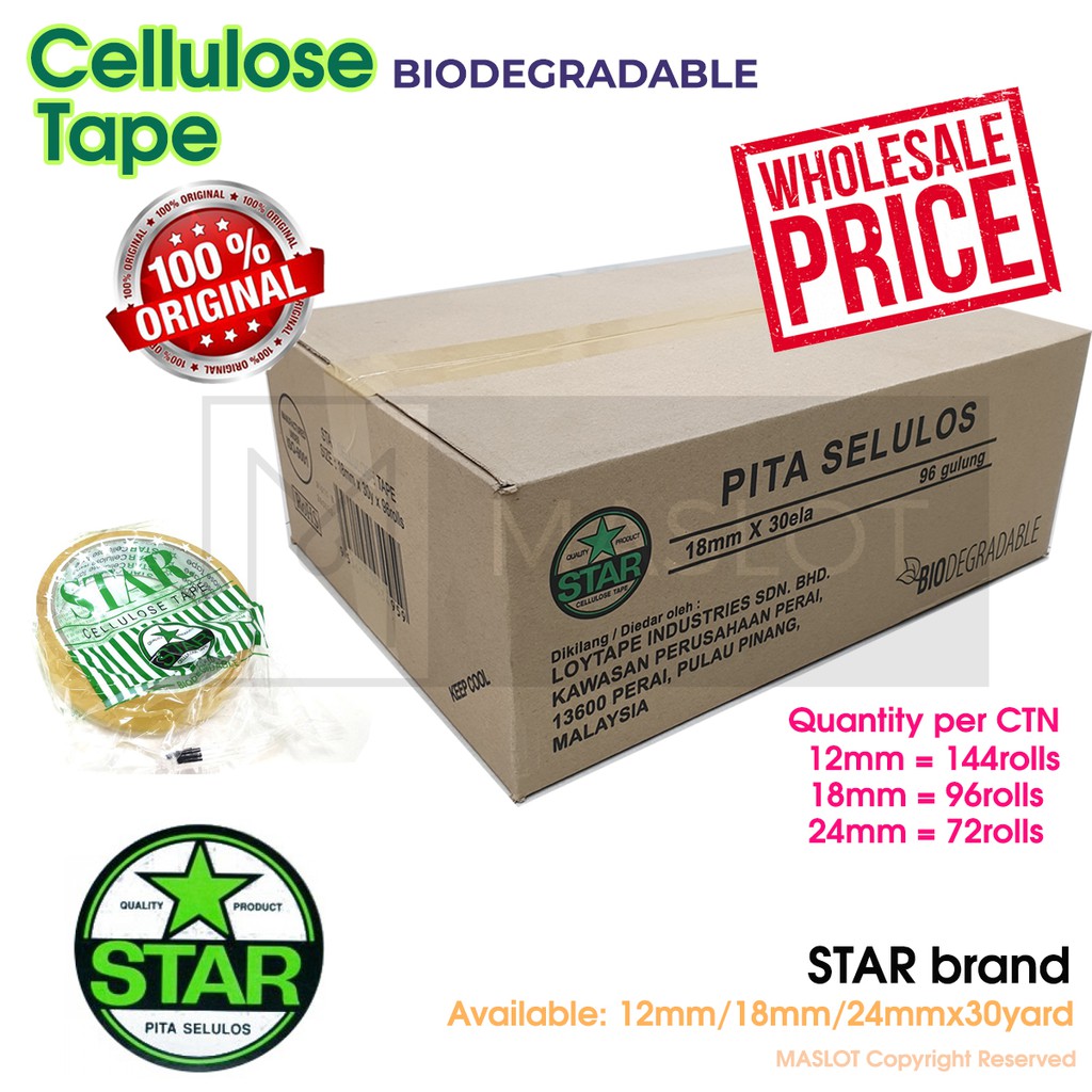 Star Cellulose Tape Cellophane Available In 12mm 18mm 24mm Carton Price Shopee Singapore