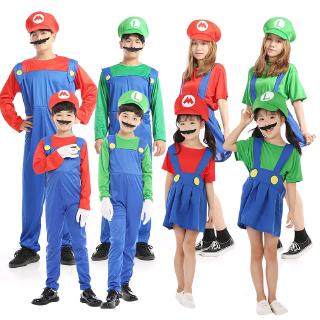 Adults Kids Super Mario Bros Cosplay Costume Suit Mario Luigi Child Halloween Party Costume Boy Girl