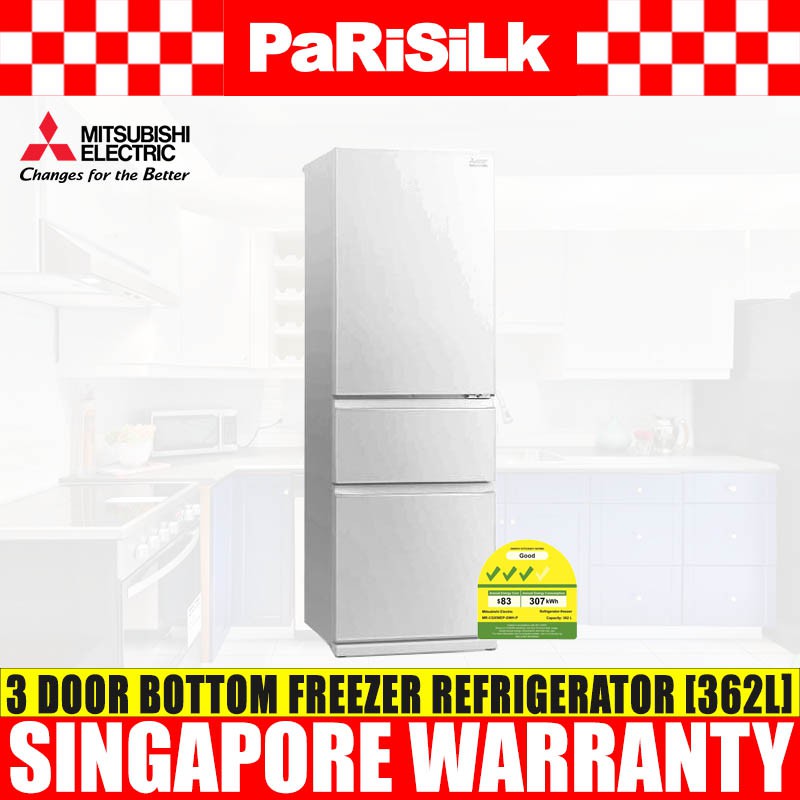 Mitsubishi MRCGX56EPGWHP 3 Door Bottom Freezer Refrigerator (362L