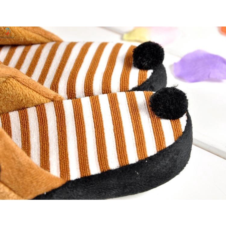Womens Slippers Shoes Coral Velvet Home Striped Soft Winter Indoor Panda Shoes 