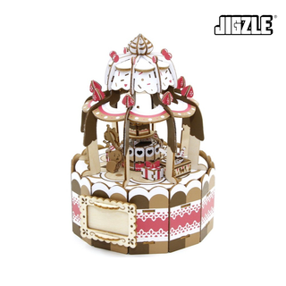 Jigzle Musical Box Cake Party 3D Wooden Puzzle for Adults and Kids. Ki-Gu-Mi Wooden Art.  Premium Music Box Gift.