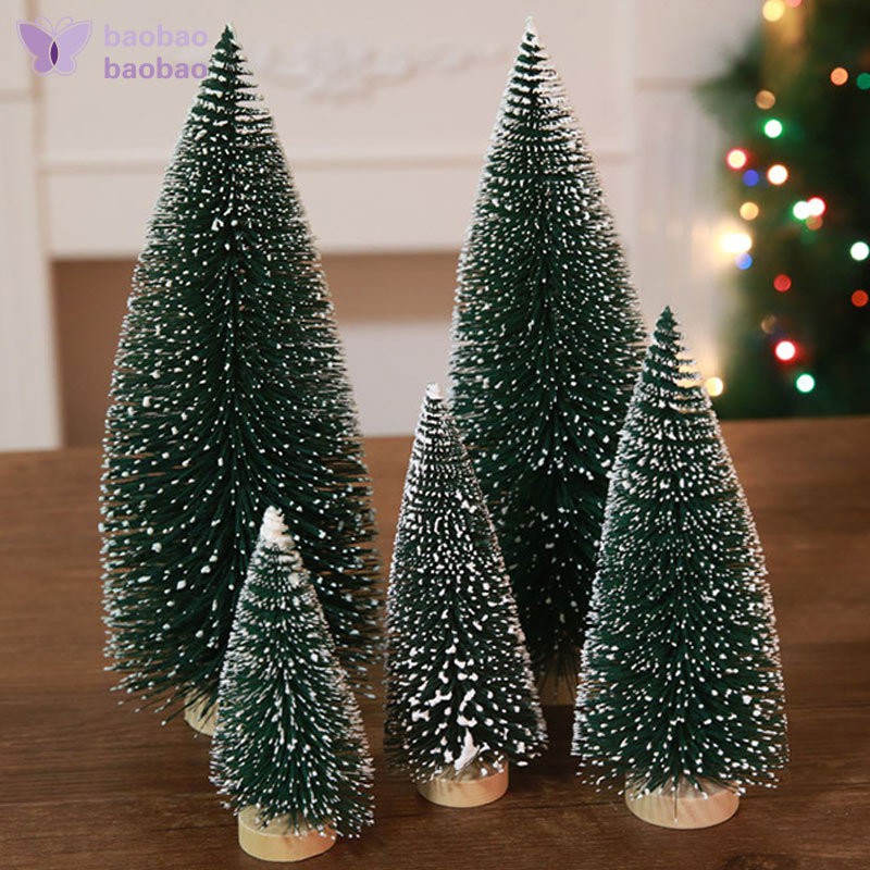 Bb Artificial Mini Sisal Christmas Trees Snow Frost Wooden Bases