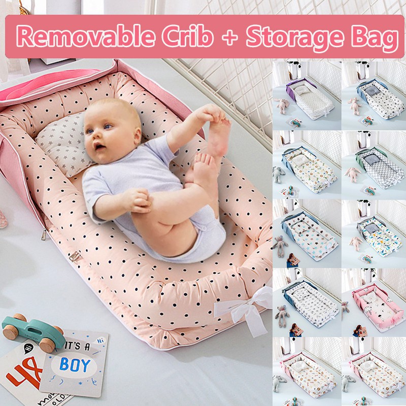 ZYEZI Portable Crib,Snuggly Soft Sleeping Pod Pillow Bedroom Travel 100% Cotton Swaddling Wrap for Newborn Babies 