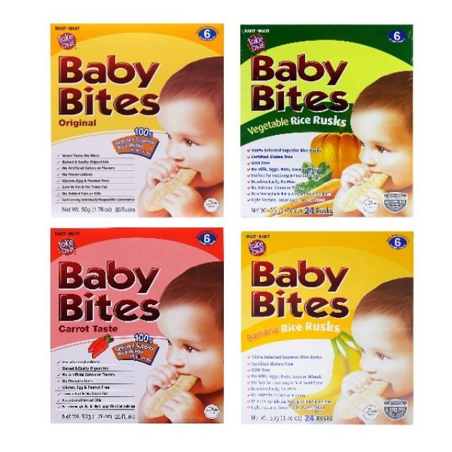 Baby Bites Biskut Bayi Makanan Bayi Baby Rice Rusks Baby Biscuit Baby Food For 6m Shopee Singapore