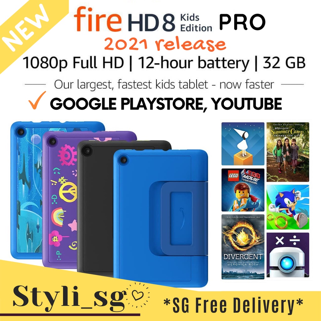 New 2021 Amazon Fire Hd 8 Pro Kids Edition 32gb 10th Gen Kid Proof Case Stand Ages 4 12 2 3 Days Delivery Shopee Singapore