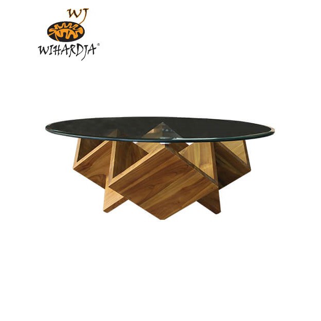 Unique Geometric Solid Teak Wood Edina Coffee Table Glass Top Living Room Reception Shopee Singapore