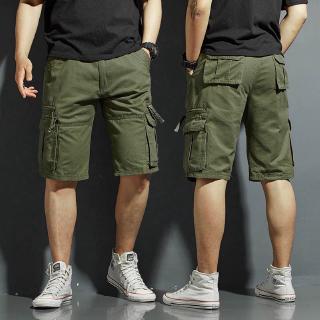 Men Cargo Shorts Army Green Khaki Black Pockets Cotton Casual Shorts Shopee Singapore