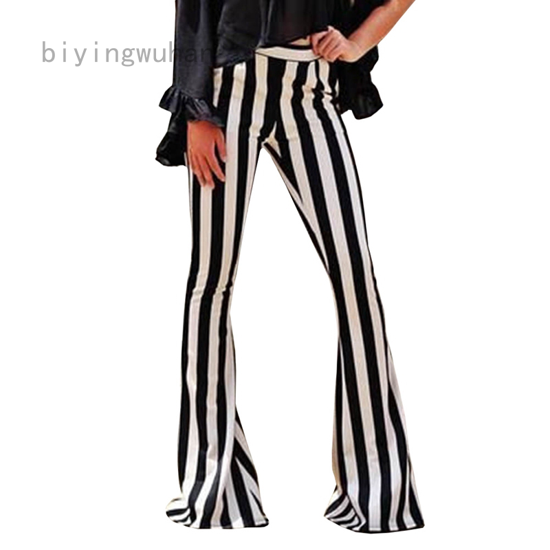 high waisted striped flare pants