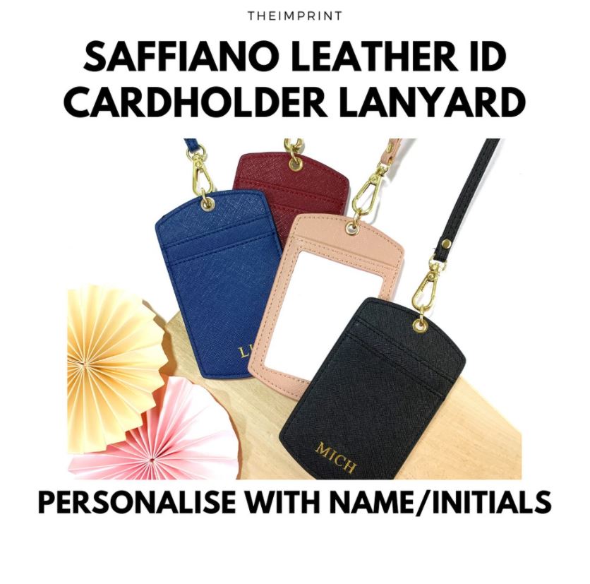 Saffiano Leather ID Cardholder Lanyard in Cocoa Brown 