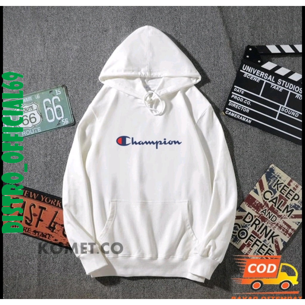 black champion hoodie with champion all over it