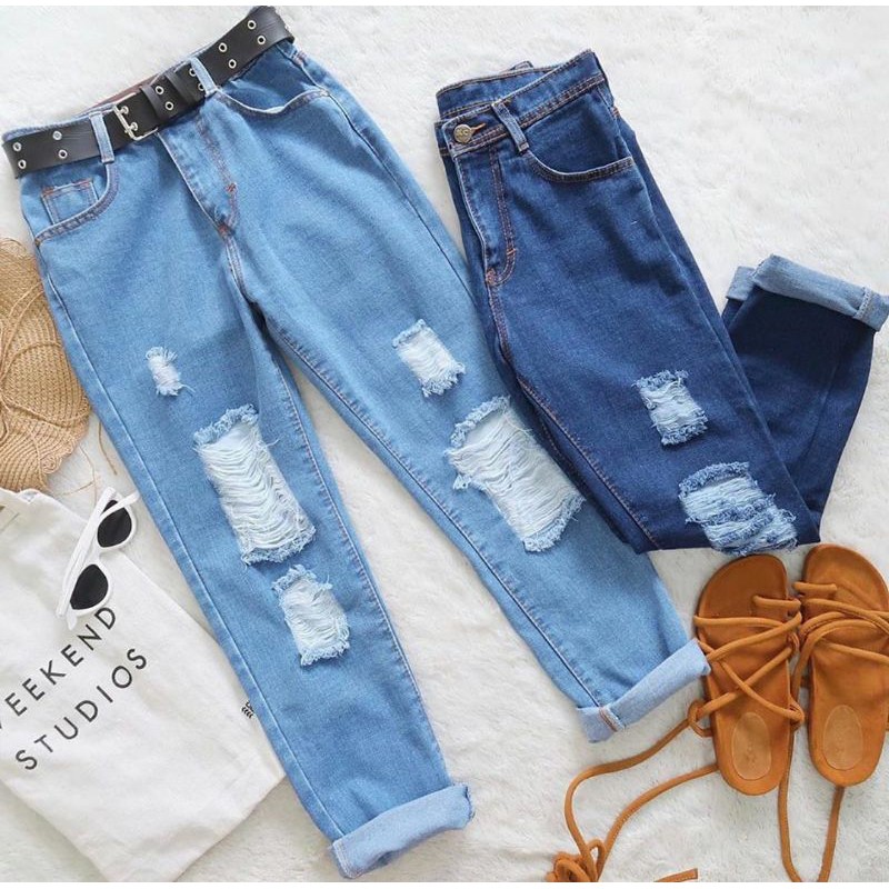 Boyfriend Ripped Jeans Cooky Boyfriend Jeans Shopee Singapore