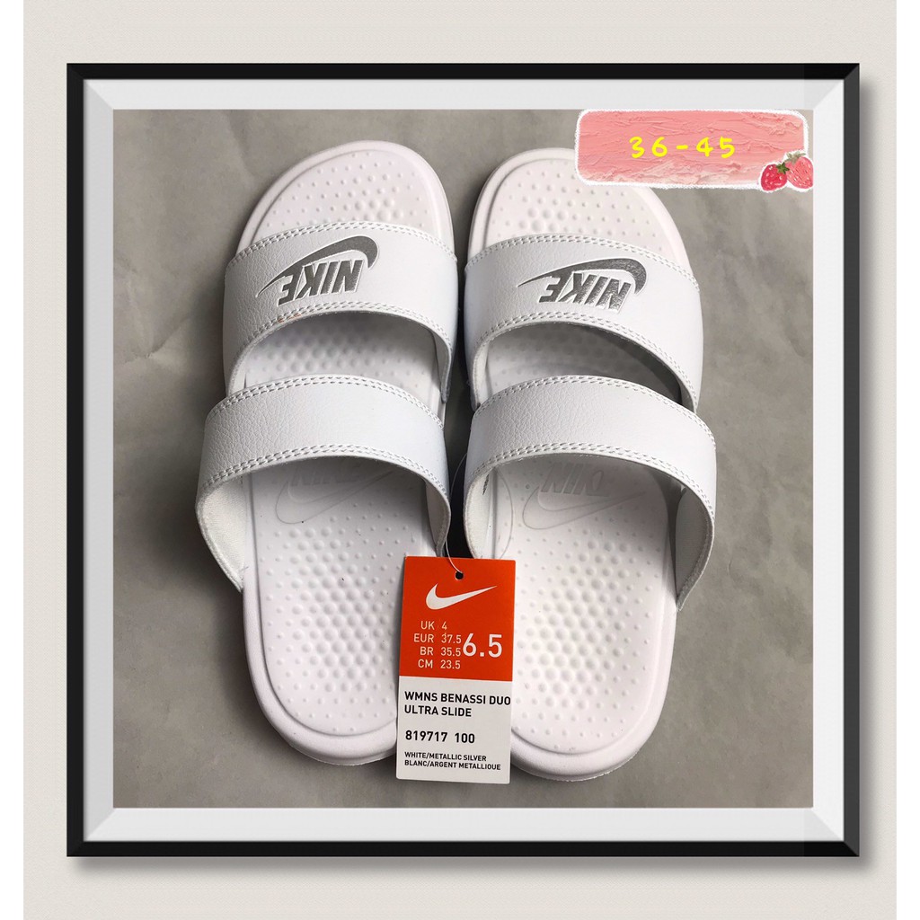 white double strap nike slides
