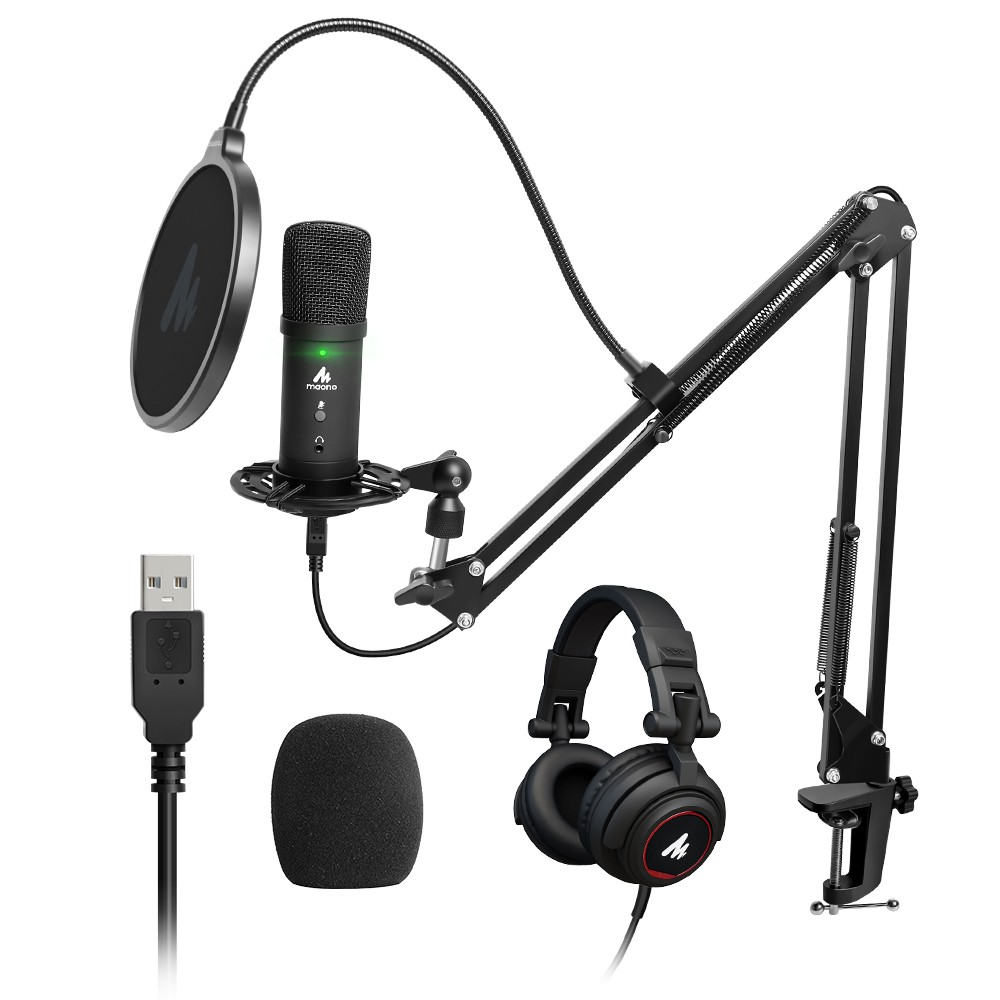 usb microphone with studio headphone set