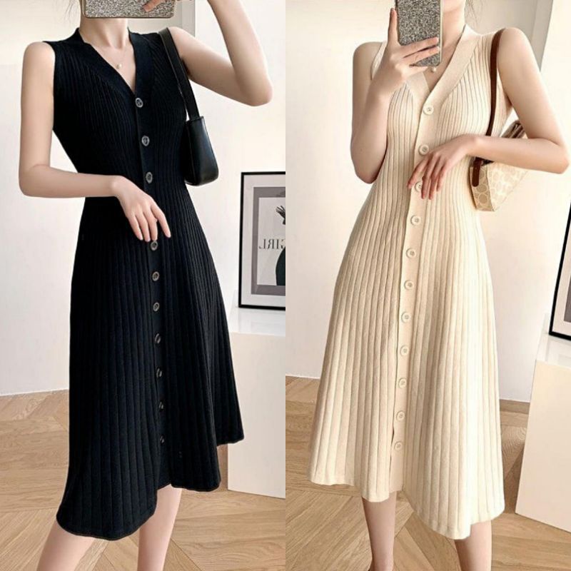 Fx Shop Dress Gemma Button Knitting Dress Korean Dress Knitting Long Dress Latest Knitting Dress Women Shopee Singapore