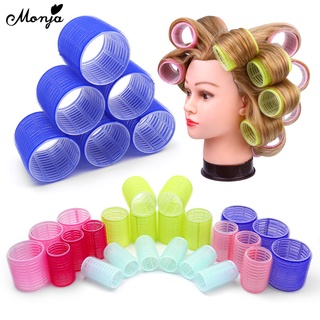 Monja 6Pcs/Set Hair Roller Self-adhesive Heatless Curlers Multiple Sizes Natural Curls Wavy Bang Wavy Fluffy Salon Home Use DIY Styling Tools Random Colors