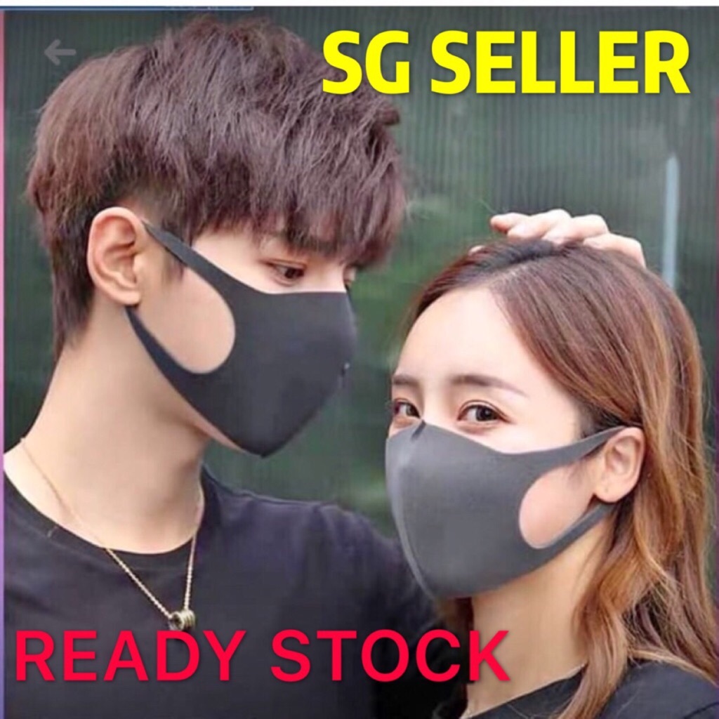 SG STOCK Instock plain black mouth mask face mask nano carbon fiber reusable& washable face mask