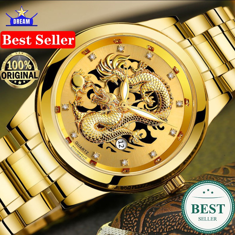 Quartz Men Watch Dragon Luxury Gold Watches Men 100 Original 30m Waterproof Shopee Singapore