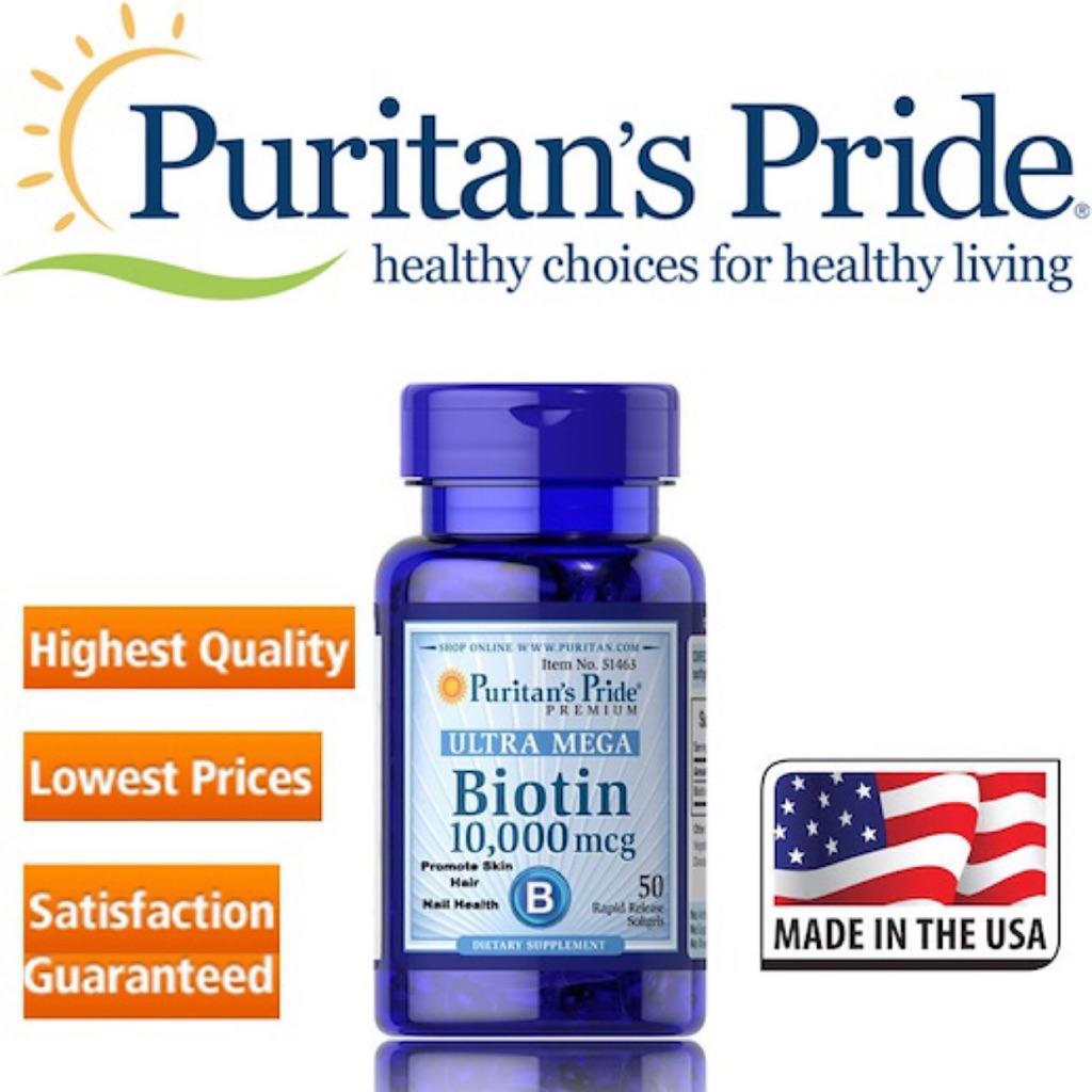Puritan's Pride Biotin 10,000 mcg / 50 Softgels / 100 Softgels Shopee
