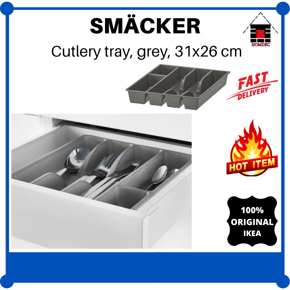 Ikea Smacker Cutlery Tray, Gray, 31x26 cm I Dulang Kutleri, Gray