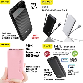 AWEI P69K / P51K Built-in Cables / P47K / P63K POWERBANKS 10000 / 20000 mAh PORTABLE QUALCOMM 3A QUICK CHARGER