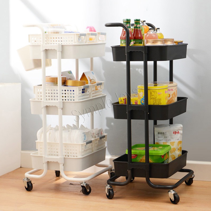 three tiers kitchen storage trolley with 360 degrees flexible wheels and handle shopee singapore small rolling island