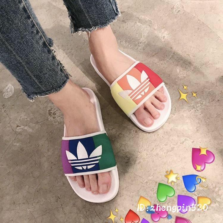 adidas rainbow slippers