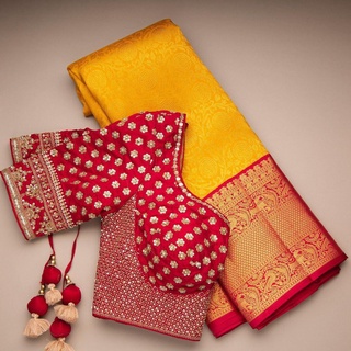 All Super Hit Banarasi Silk Readymade blouse Saree 4 Beautiful colours single design