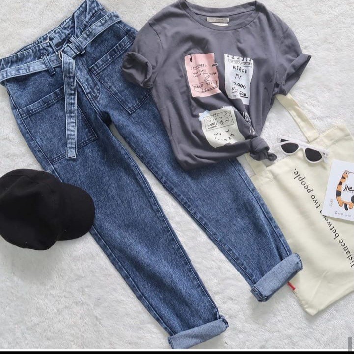 Poki Geska Jeans Boyfriend Pants Front Pocket Shopee Singapore