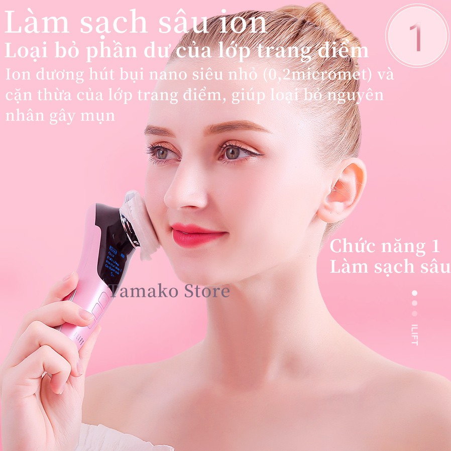 Máy đẩy tinh chất ILIFT giúp da hấp thụ dưỡng chất serum, trị liệu lạnh se khít lỗ chân lông, ánh sáng xanh trị mụn