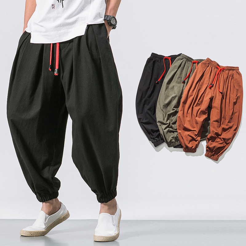 Men's Military Trousers Casual Men Cotton Linen Cargo Harem hippie ...