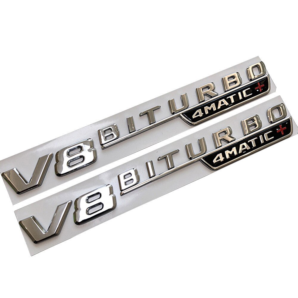 V8 BITURBO EMBLEM LOGO DECAL PAIR MERCEDES BENZ BODY TRIM E BLACK GLOSSY FENDER 