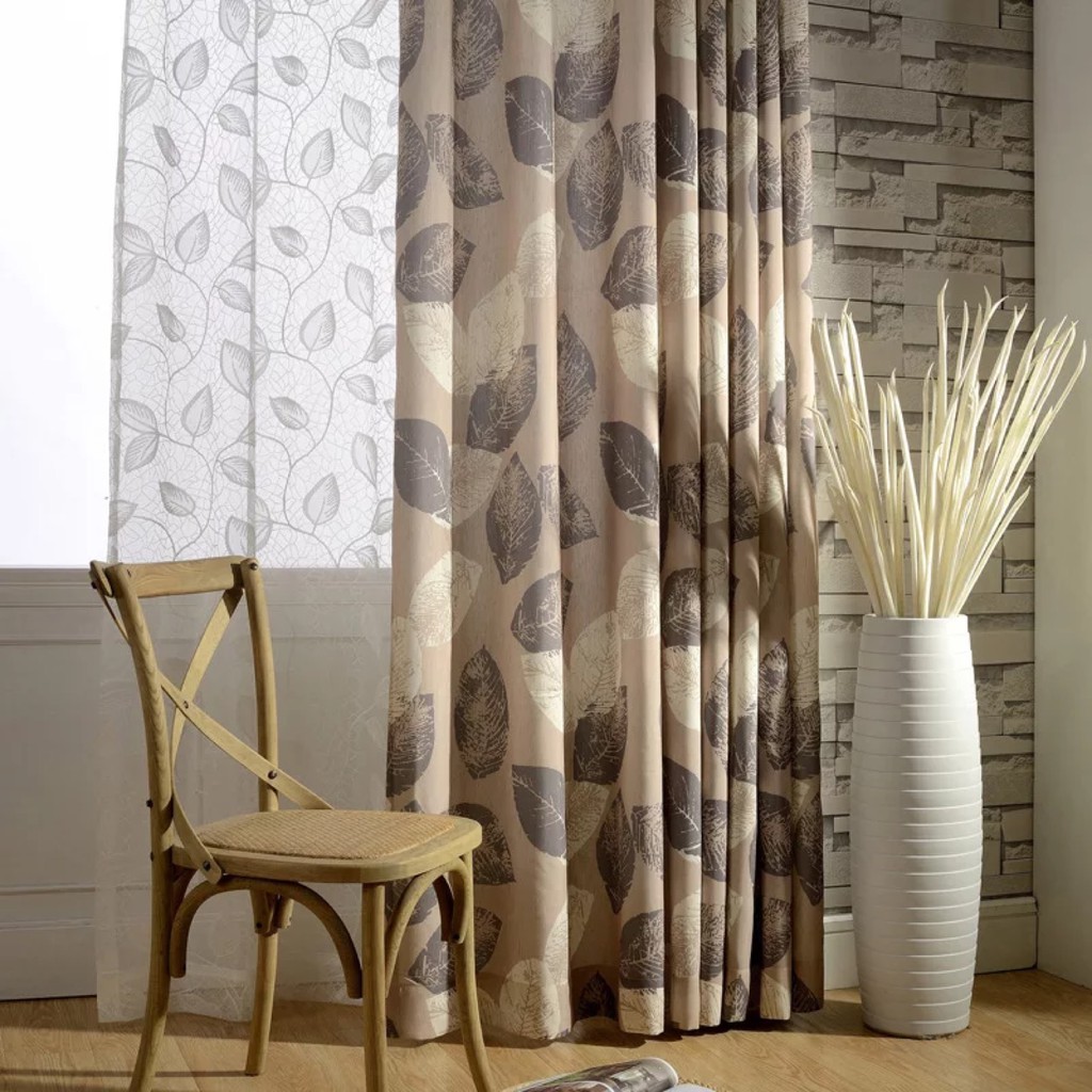 Brown Leaf Pattern Blackout Curtains For Bedroom Cotton Comfortable Curtains