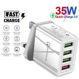 【Goods in Stock🚚】British Standard 4 USB port charger 30W fast charging 5V fast charger cell phone power adapter QC 3.0 wall charger 3.1A power supply for home use / suitable for travel, easy to carry