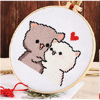 Cute Cat Cross Stitch Gifts for Beginner Embroidery Sewing Tool Home Wall Decor#