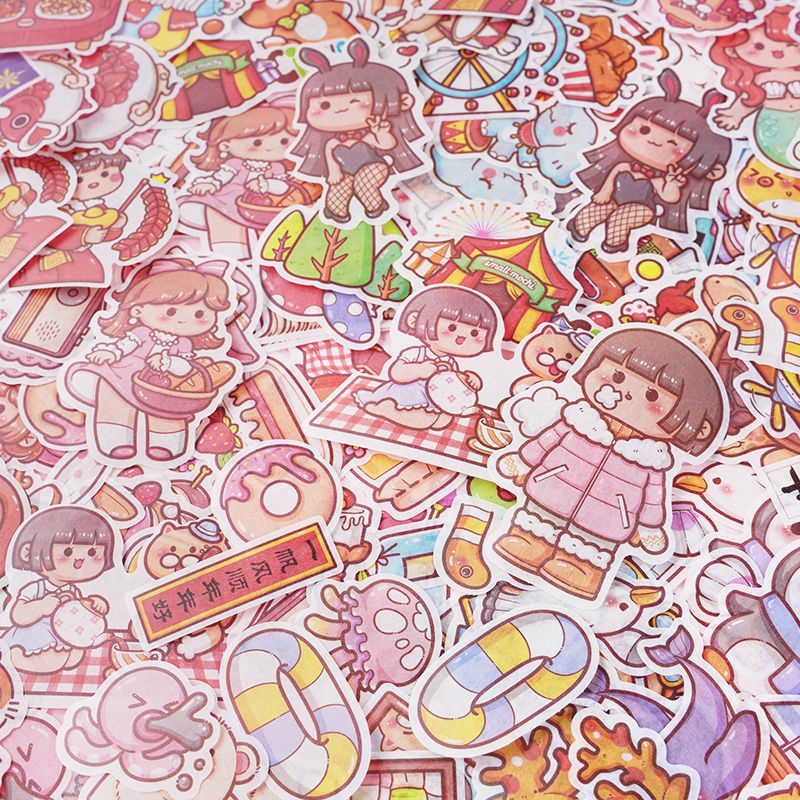 Little Mochi Pocket Sticker Pack Set 50 Pieces Cartoon Stickers ins Washi  Character Children Cute Girl Decoration Handbook | Shopee Singapore