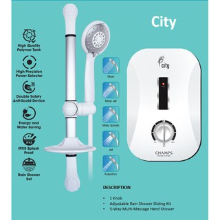 Champs City Instant Water Heater with Shower Holder Set [Optional