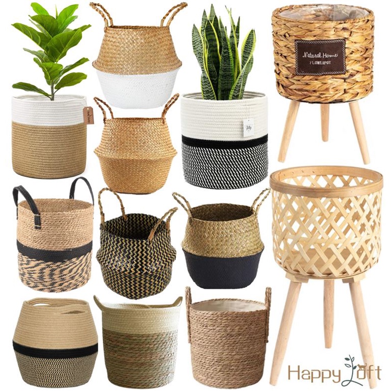 Artificial Plant Natural Rattan Basket Plant Pot Flower Vase Sea Grass