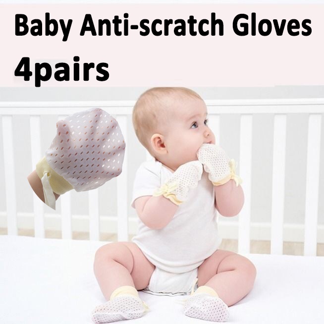4 Pairs Cotton Newborn Baby/infant Girls No Scratch Mittens Gloves 0-3 Months 