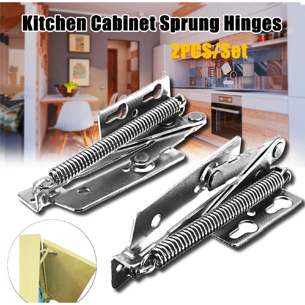 Pair Kitchen Top Box Hinges Sprung Cabinet Stay Set Cupboard Door