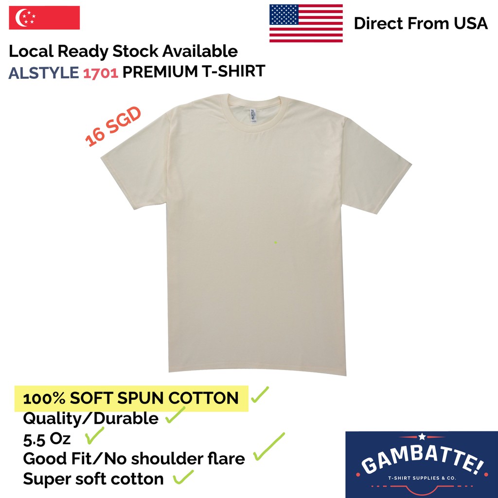 Alstyle 1701 Premium Cream Color 100 Soft Spun Cotton 5 5 Oz T Shirt Quality Super Soft Ready Stock Shopee Singapore