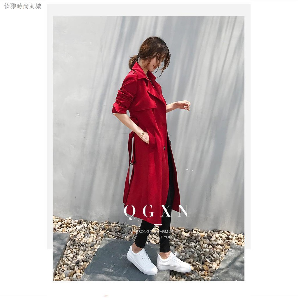 women's red trench coat with hood