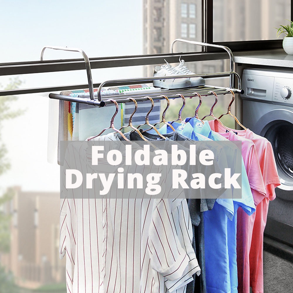 【SG】Stainless Steel Foldable Laundry Drying Rack Retractable Clothes Hanging Rack Hanger for