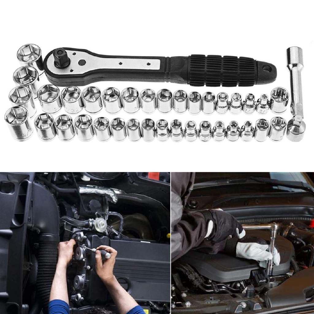 38pcs Socket Set 3 8 Inch Metric Ratchet Driver Socket Wrenches Tool