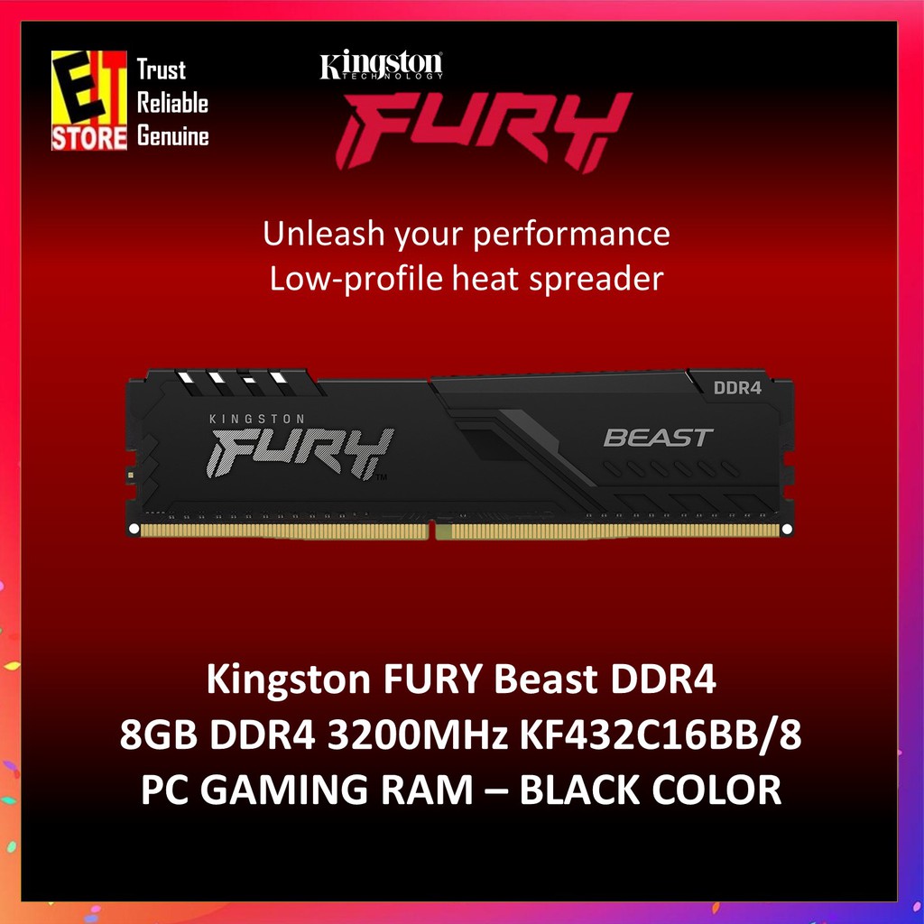 KINGSTON FURY BEAST 8GB / 16GB DDR4 3200MHz CL16 PC GAMING RAM