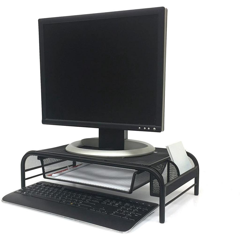 Metal Mesh Monitor Stand and Desk Organizer with Drawer, Black Shopee