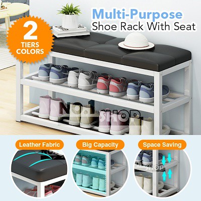 Multi Purpose Shoe Rack Bench With Faux Leather Seat Shoe Cabinet Shoes Rack Storage Shopee Singapore