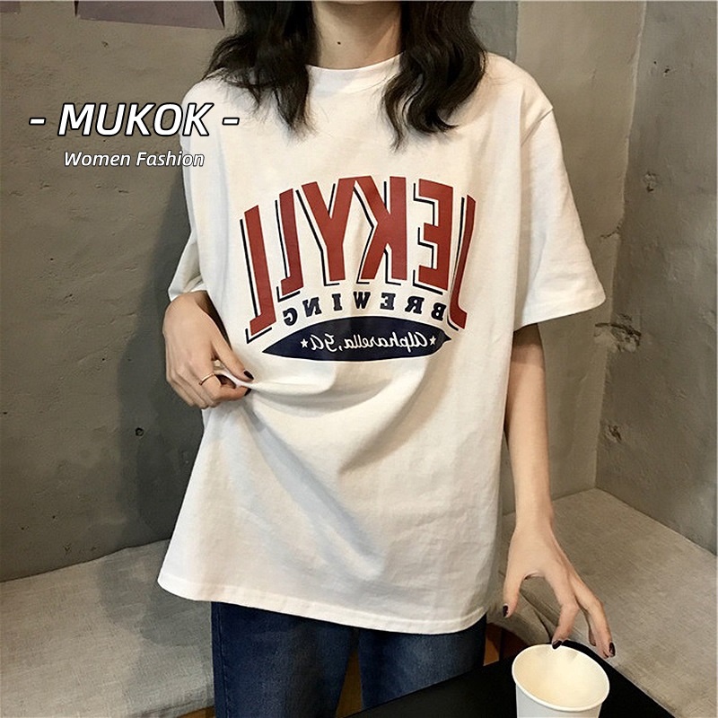 Mukok Korean Style Letter Printing Shirt Women's Short Sleeve T-shirt ...